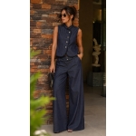 Sleeveless Denim Vest and Wide Leg Pants Set