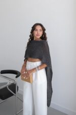 Black Knit Cape Crop Top - Image 2