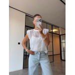 White Sequin Mesh Sleeveless Top