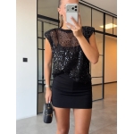 Black Sequin Sheer Sleeveless Top - Image 3