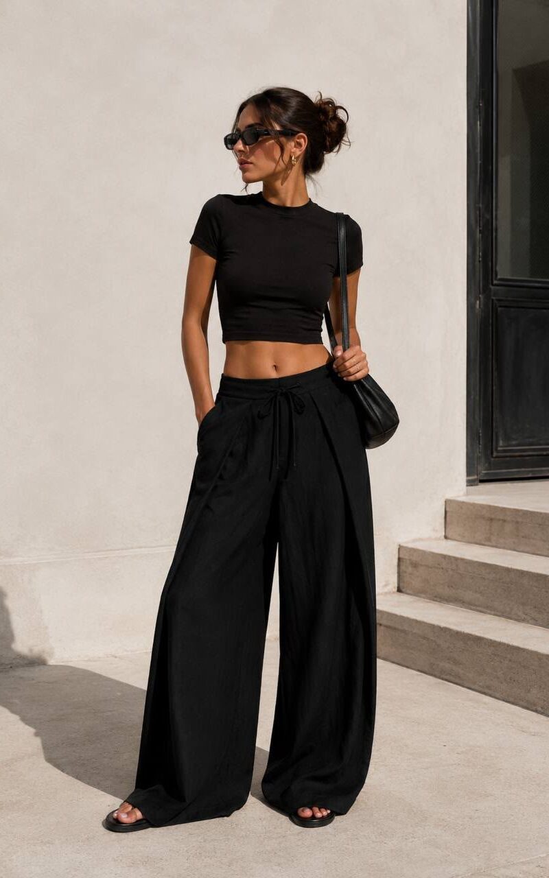 Black Linen Wide Leg Pants