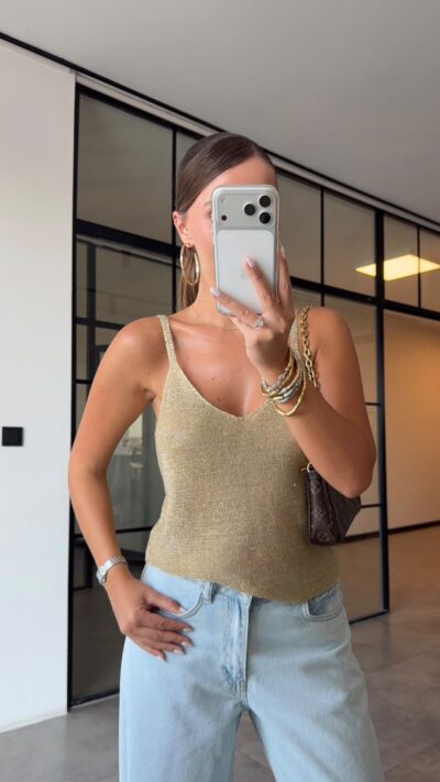 Champagne Gold Metallic Knit Cami Top