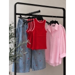 Red Knit Tank Top With Pink Trim