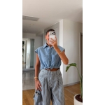 Sleeveless Denim Drawstring Crop Top