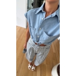 Sleeveless Denim Drawstring Crop Top - Image 2