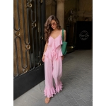 Pink Ruffle Hem Lounge Set