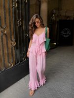 Pink Ruffle Hem Lounge Set