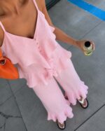 Pink Ruffle Hem Lounge Set - Image 2