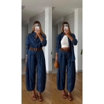 Denim Shirt and Wide Leg Pants Set