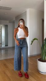 High Waisted Wide Leg Blue Jeans