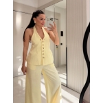 Butter Yellow Halter Top and Wide Leg Pants Set - Image 2