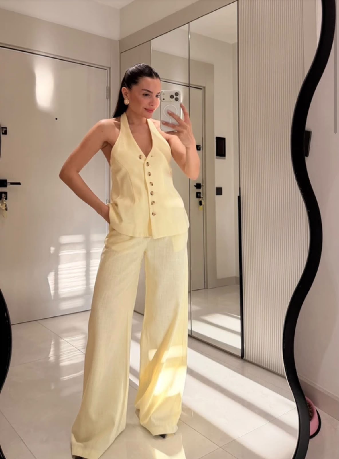 WhatsApp Image 2026-07-30 at 11.11.48 AM Butter Yellow Halter Top and Wide Leg Pants Set - Image 1