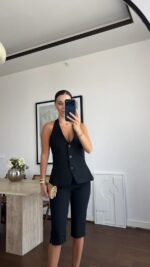Black Halter Vest and Bermuda Shorts Set - Image 2