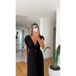 Black Cutout Maxi Dress with Tie Sleeves - Image 2