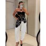 Black Floral Lace Asymmetric Top - Image 3