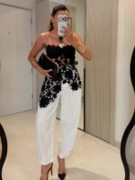 Black Floral Lace Asymmetric Top - Image 3