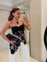 Black Floral Lace Asymmetric Top - Image 4