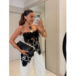 Black Floral Lace Asymmetric Top - Image 2