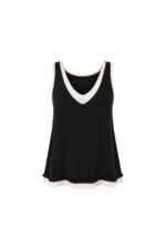 Black and White V-Neck Sleeveless Top - Image 2