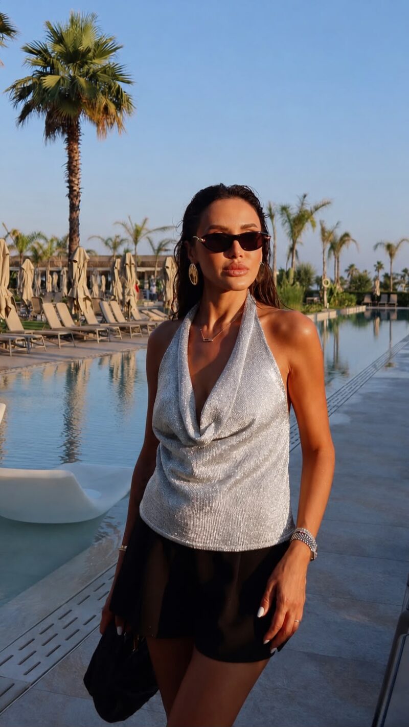 Silver Halter Neck Sequin Top