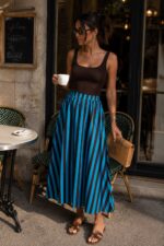 Blue and Black Striped Midi Skirt