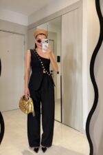 Black One Shoulder Button Detail Set - Image 2