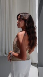 Gold Metallic Halter Neck Top - Image 3