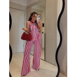 Red and Blue Striped Pant Set - Image 2