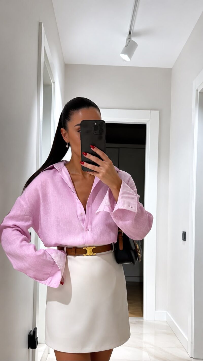 Light Pink Linen Button-Up Shirt