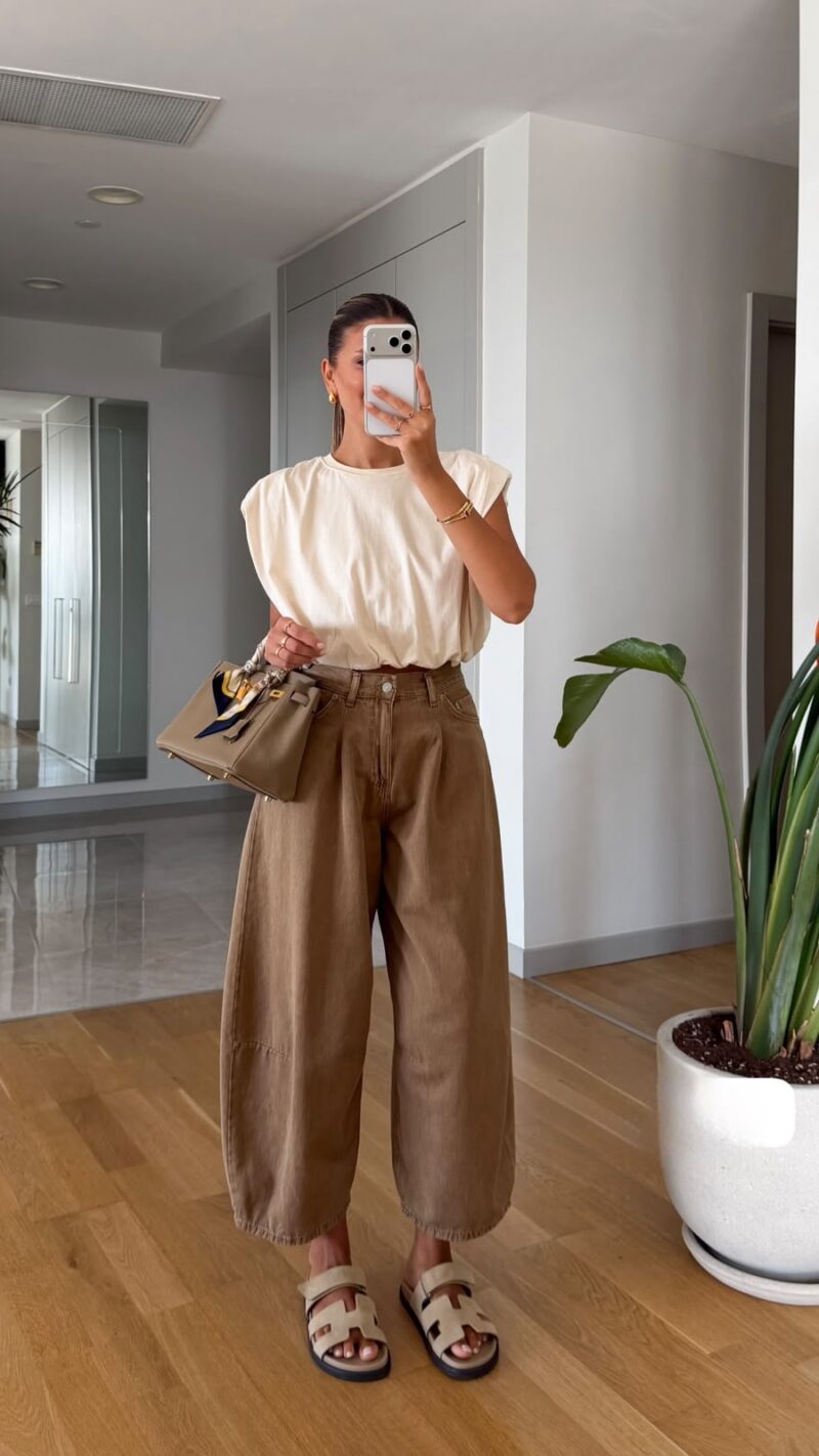 Wide Leg High Waist Brown Jeans