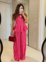 Pink Striped Sleeveless Top and Pants Set - Image 2