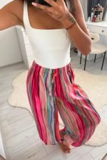 Multicolor Striped Wide Leg Pants