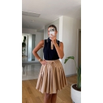 Beige Pleated Drawstring Mini Dress