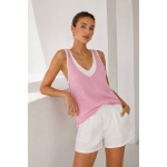 Pink and White Knit Tank Top