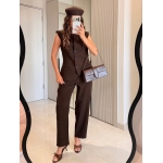 Women’s Brown Sleeveless Pantsuit Set