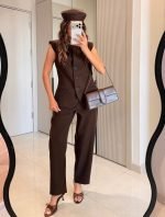 Women’s Brown Sleeveless Pantsuit Set