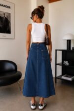 High Waist Blue Denim Midi Skirt - Image 2