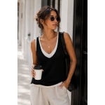 Black and White V-Neck Sleeveless Top