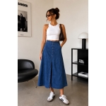 High Waist Blue Denim Midi Skirt