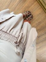 Beige Button Down Shirt and Shorts Set - Image 3