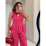 Pink Striped Sleeveless Top and Pants Set - Image 3