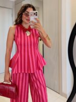 Pink Striped Sleeveless Top and Pants Set - Image 3