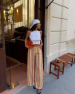 Striped Wide Leg High Waist Pants