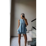 Sleeveless Light Blue Denim Two-Piece Set