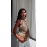 Gold Metallic Halter Neck Top - Image 2