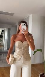 Gold Sequin Strapless Bustier Top