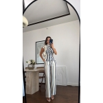 Striped Button Up Blouse and Pants Set