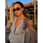 Silver Halter Neck Sequin Top - Image 2