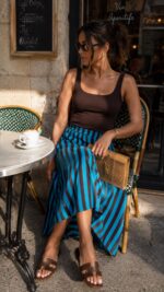 Blue and Black Striped Midi Skirt - Image 2