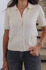 Cream Knit Short Sleeve Top